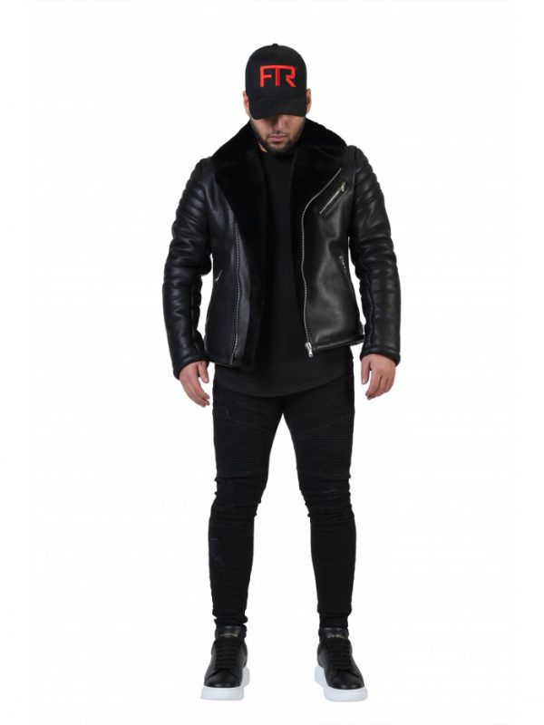 Heren echt lams lammy coat biker zwart -Marseille bestellen - BK Leder
