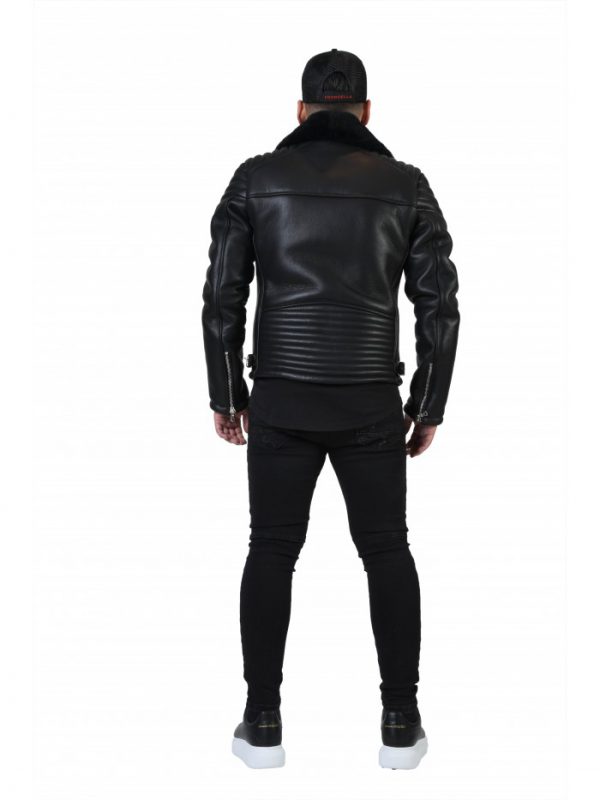 Heren echt lams lammy coat biker zwart -Marseille bestellen - BK Leder