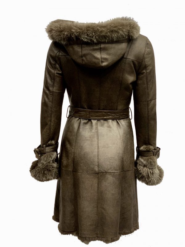 Bruin lange Dames Lammy Coat – Met 100% echt bont-Bonita bestellen - BK Leder