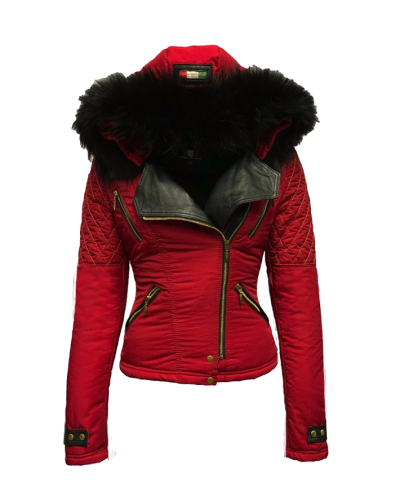 Dames jas rood met bontkraag-Alicante - bestel bij BK Leder Dames jas rood met bontkraag-Alicante