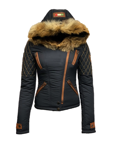 Dames winter jas met bontkraag blauw -alecantti - bestel bij BK Leder Dames winter jas met bontkraag blauw -alecantti