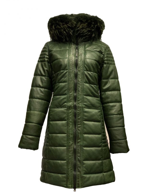Dames winter jas met bontkraag echt leren groen-oslo bestellen - BK Leder