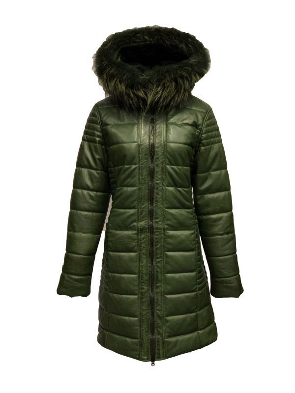 Dames winter jas met bontkraag echt leren groen-oslo bestellen - BK Leder