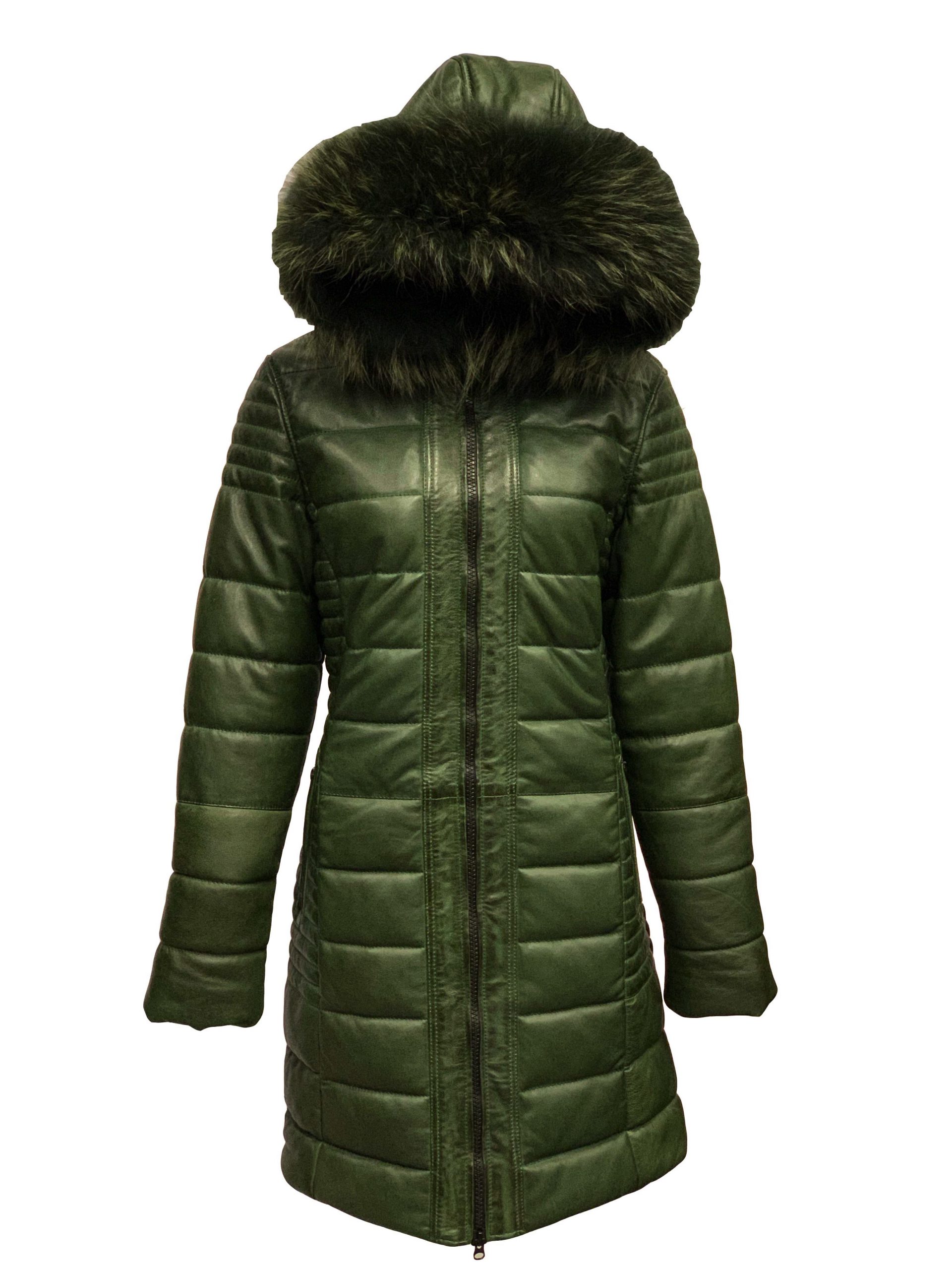 patroon Vliegveld oosters Dames winter jas met bontkraag echt leren groen-oslo – BK Leder