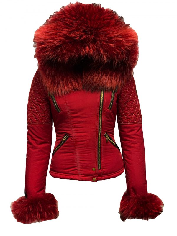 Dames jas met bontkraag rood -Alecantti bestellen - BK Leder