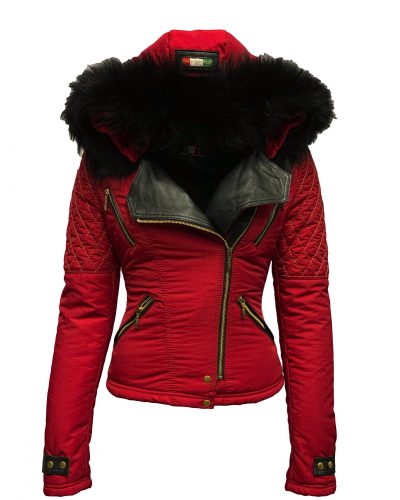 Dames jas met bontkraag rood-looise bestellen - BK Leder