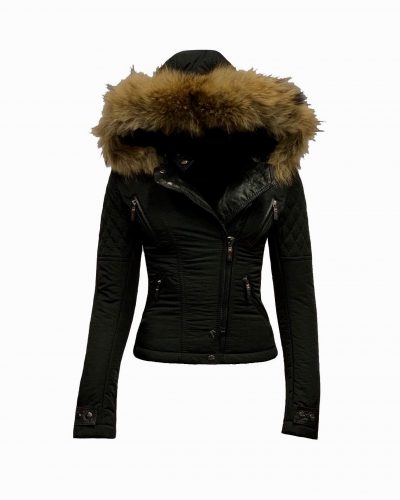 Zwart winter dames jas met afneembaar  bontkraag -Alecantti bestellen