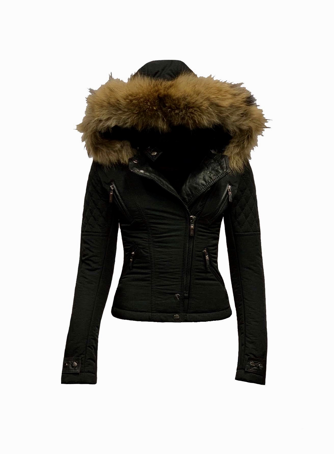 Bedreven klant per ongeluk Zwart winter dames jas met afneembaar bontkraag -Alecantti – BK Leder