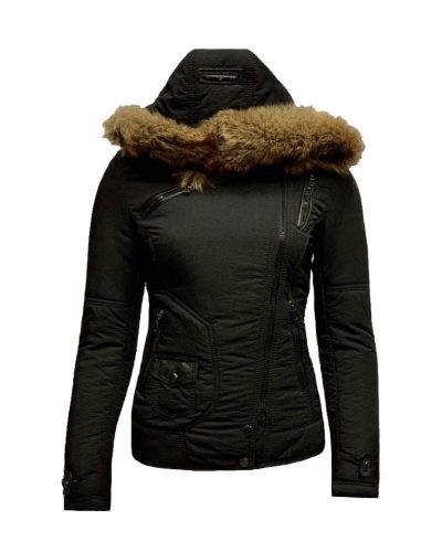 Dames zwarte winterjas met bontkraag -Sindela - bestel bij BK Leder Dames zwarte winterjas met bontkraag -Sindela