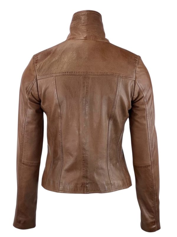 Cognac dames korte leren jas-Vactoria - Afbeelding 5