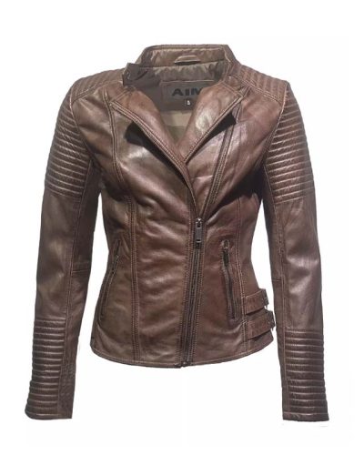 Bronze leren dames biker jas-Barcelona