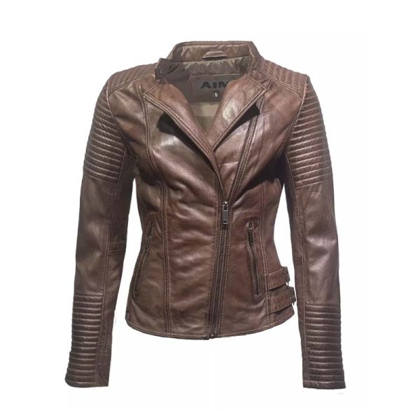 Bruine leren dames biker jas-Barcelona