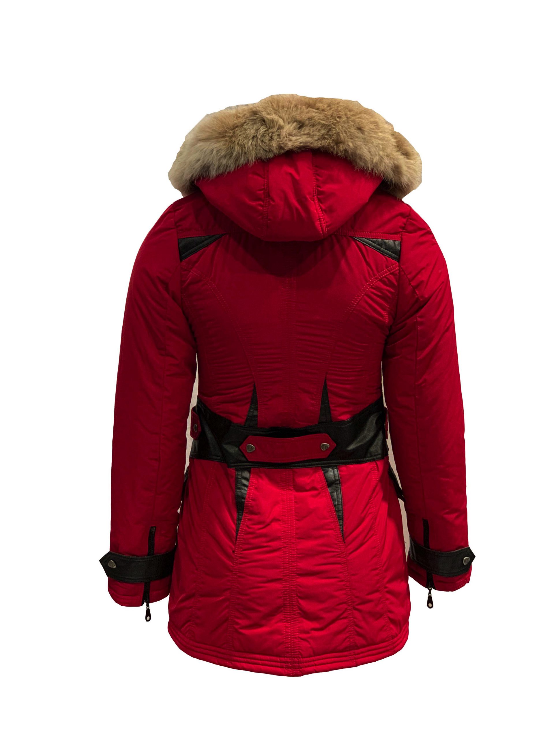 Moet jukbeen korting Rood dames winter jas met afneembaar bont en capuchon -Jolanda – BK Leder