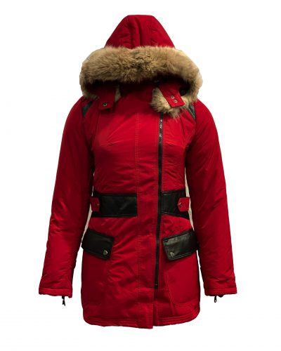 Rood dames winter jas met afneembaar bont en capuchon -Jolanda bestellen - BK Leder