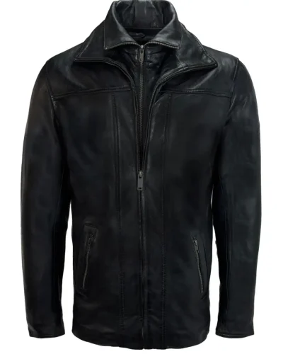 Zwarte heren leren jas met kraag migra - bestel bij BK Leder Zwarte heren leren jas met kraag migra