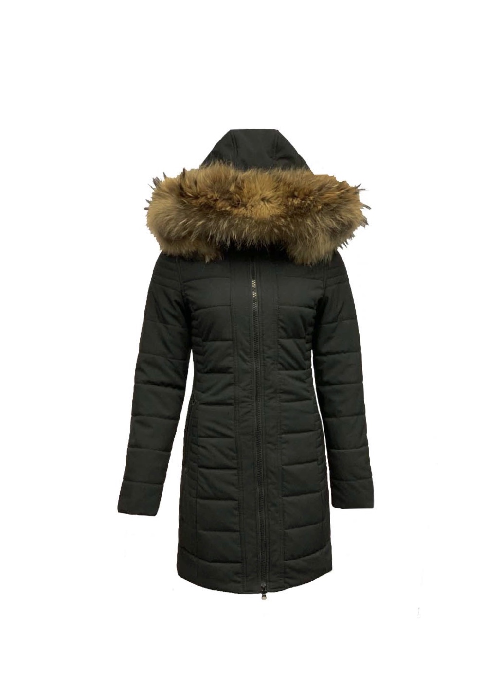 Dames Winter jas met bontkraag London zwart – Leder