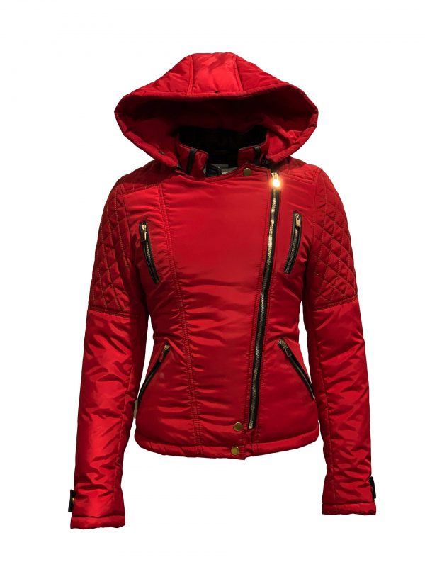 Dames kort jas biker  rood met bontkraag-Looise bestellen - BK Leder