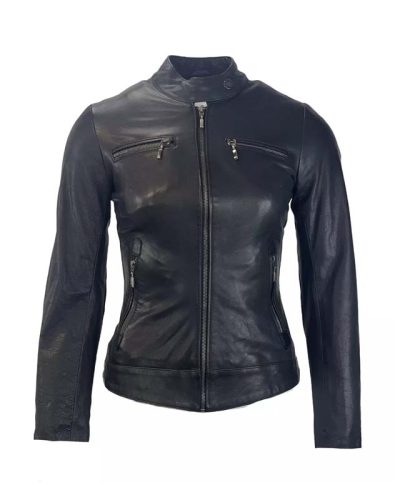 Biker leren jas dames zwart met hoge kraag 100% echt leder-damata - bestel bij BK Leder Biker leren jas dames zwart met hoge kraag 100% echt leder-damata