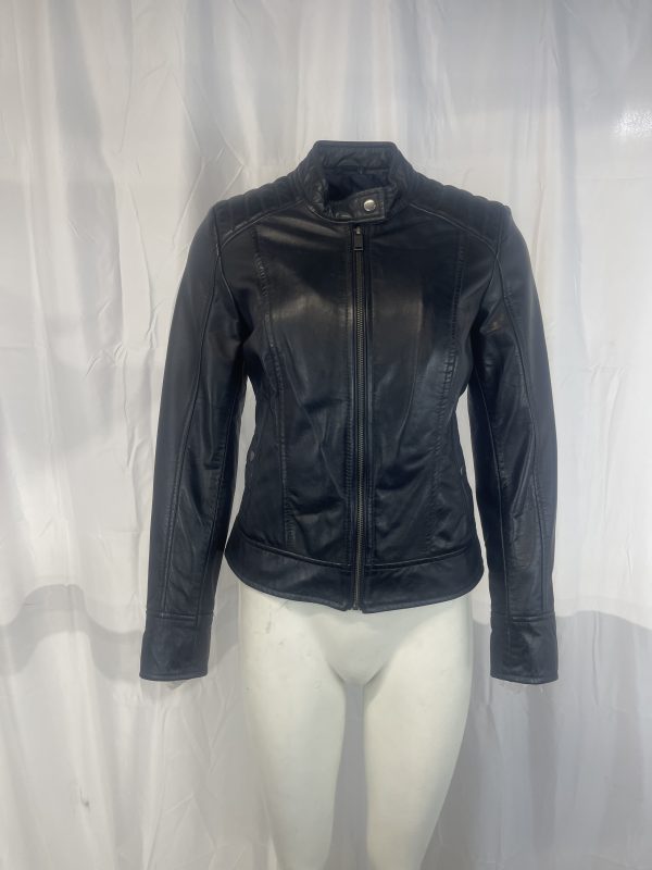 Blauwe Korte Dames Leren Jas - Zara