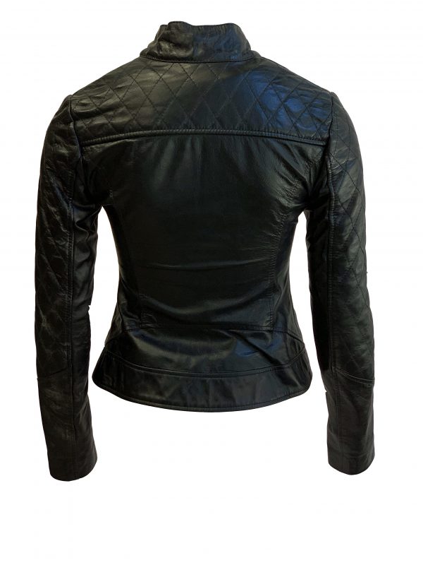 Biker leren jas dames zwart met hoge kraag 100% echt leder-damata bestellen - BK Leder