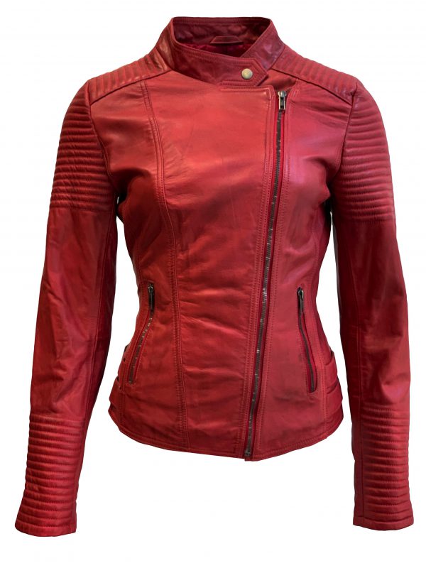Leren jas dames biker rood 100% echt leder-barcelona bestellen - BK Leder