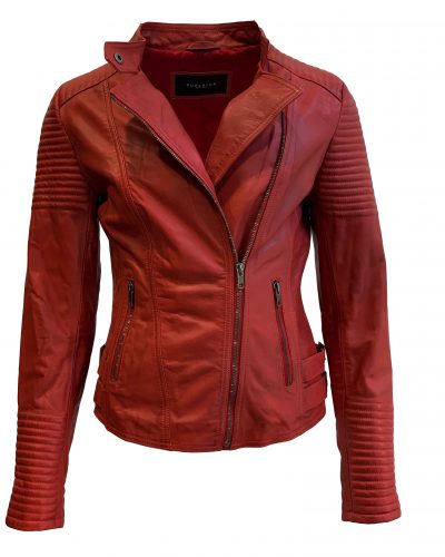 Leren jas dames biker rood 100% echt leder-barcelona bestellen - BK Leder