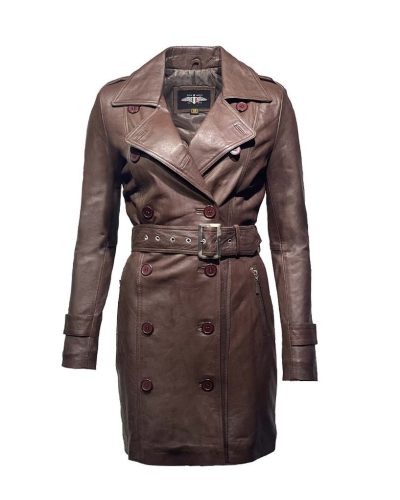 Trenchcoat van lamsleer met met dubbele rij knopen bruin-amsterdam