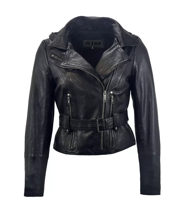 Dames echt leer zwarte biker kort jas -Gila bestellen - BK Leder