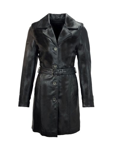 Lange leren jas met tailleriem cognac-Trenchcoat - bestel bij BK Leder Lange leren jas met tailleriem cognac-Trenchcoat