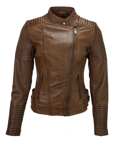 Leren jas biker dames cognac -Barcelona - bestel bij BK Leder Leren jas biker dames cognac -Barcelona