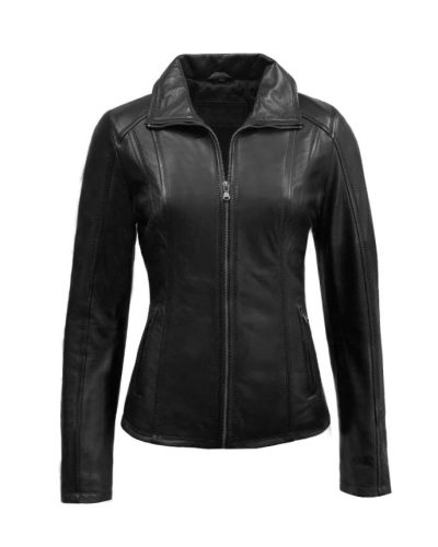 Dames leren jas zwart met recht rits-Slimatta bestellen - BK Leder