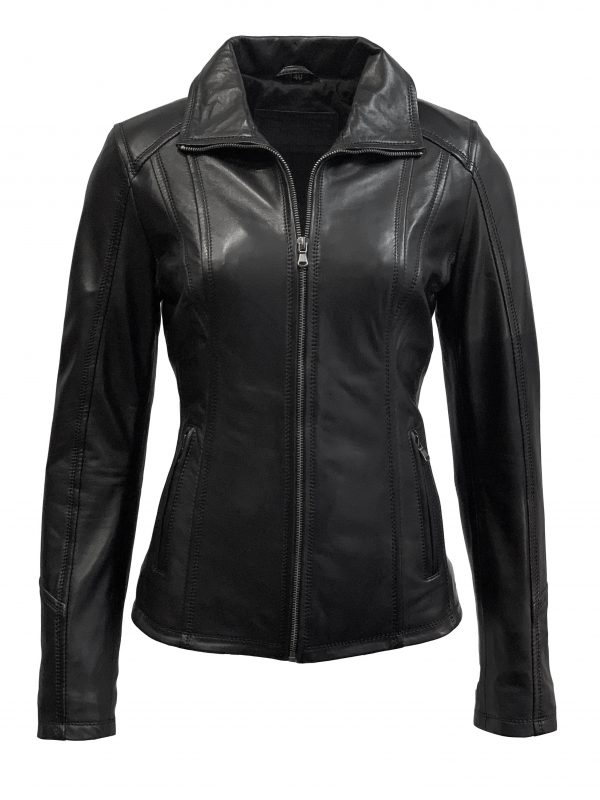 Dames leren jas zwart met recht rits-Bellito bestellen - BK Leder