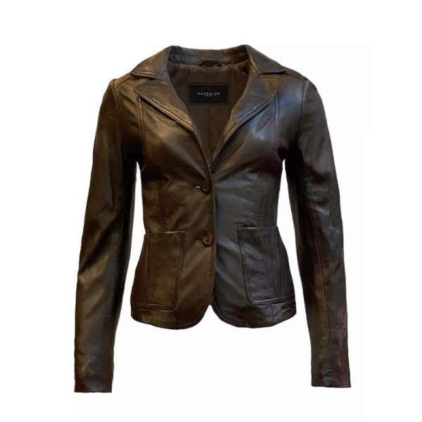 Leren dames blazer bruin- colberta
