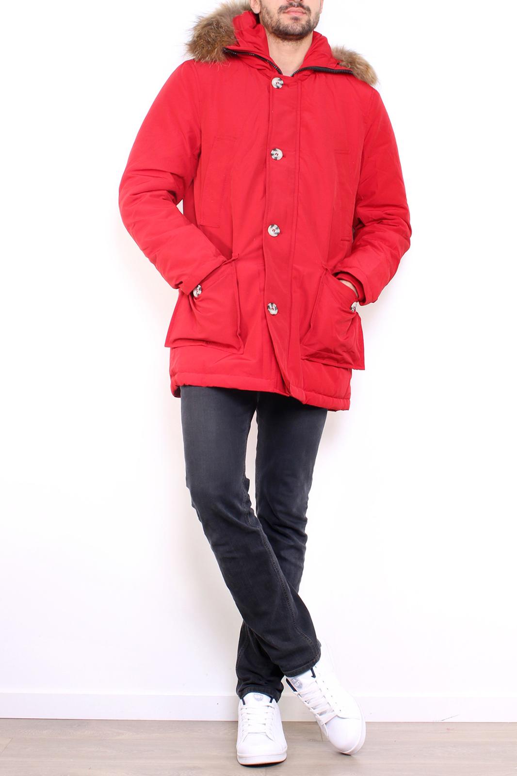 Rono- Heren rode winterjas met bontkraag
