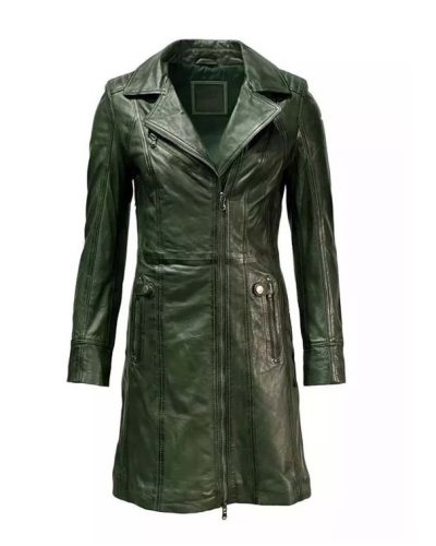100 Leren damesjas parka groen -Stratto