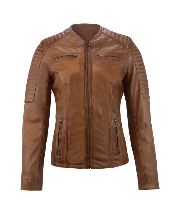 korte cognac leren jas dames -Madonna bestellen - BK Leder