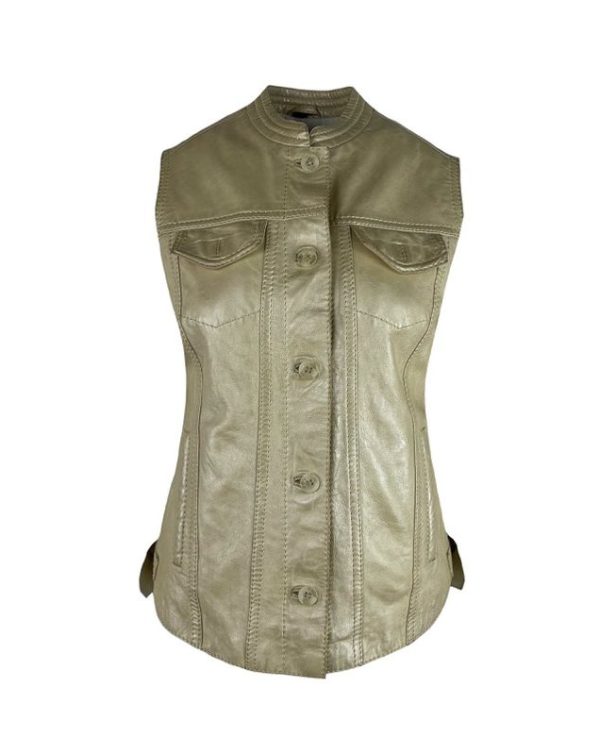 Dames echte leren korte beige gilet