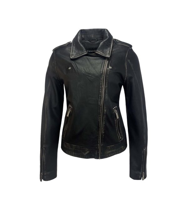 Dames echte leren zwarte bikerjack - Murcia