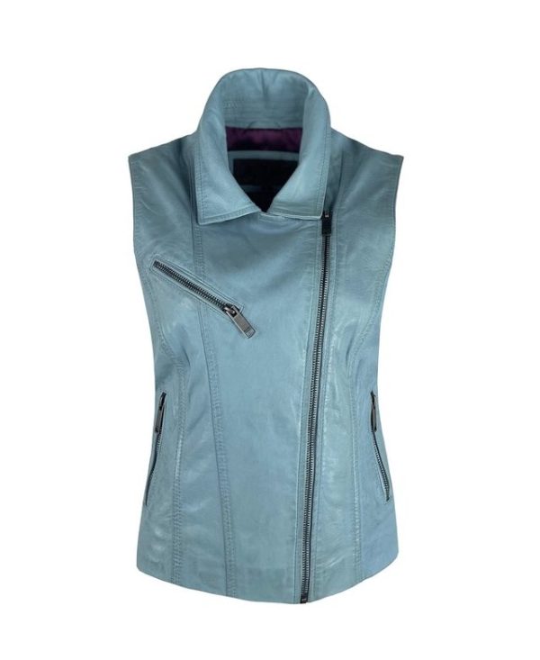 Dames korte soft sky gilet - Bikerina