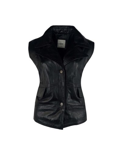 Dames echte leren zwarte gilet -Baraa