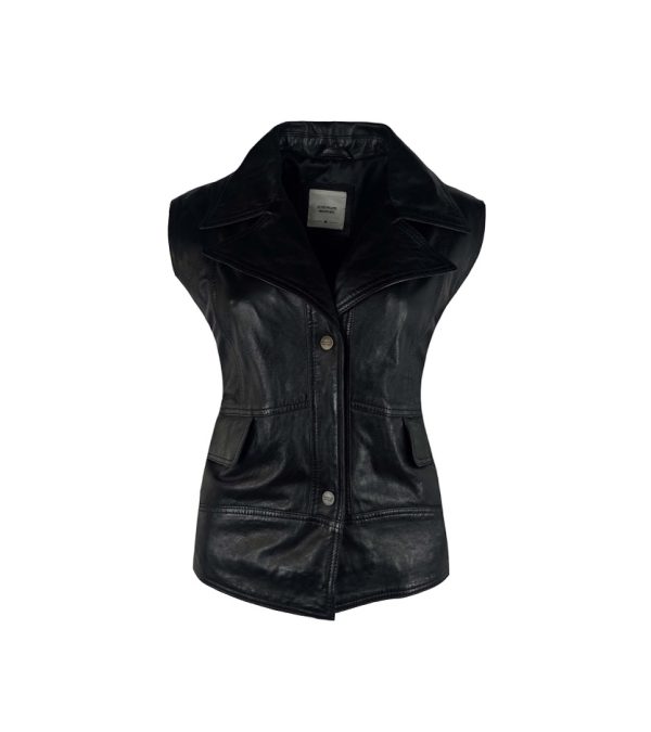 Dames echte leren zwarte gilet -Baraa