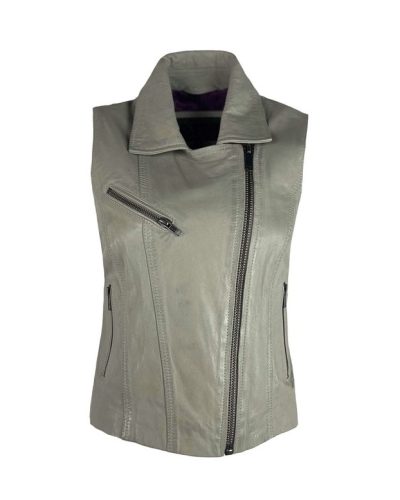 Dames echte leren korte taupe gilet – Bikerina - bestel bij BK Leder Dames echte leren korte taupe gilet – Bikerina