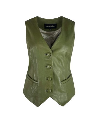 Dames echte leren groene gilet -Baraa