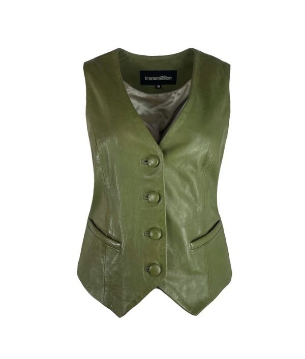 Dames echte leren groene gilet -Baraa