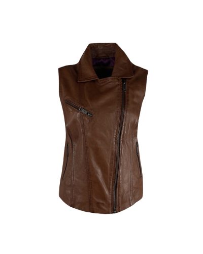 Dames echte leren cognac gilet – Bikerina - bestel bij BK Leder Dames echte leren cognac gilet - Bikerina