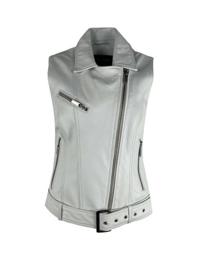 Dames echte leren korte witte gilet – Bikera - bestel bij BK Leder Dames echte leren korte witte gilet - Bikera
