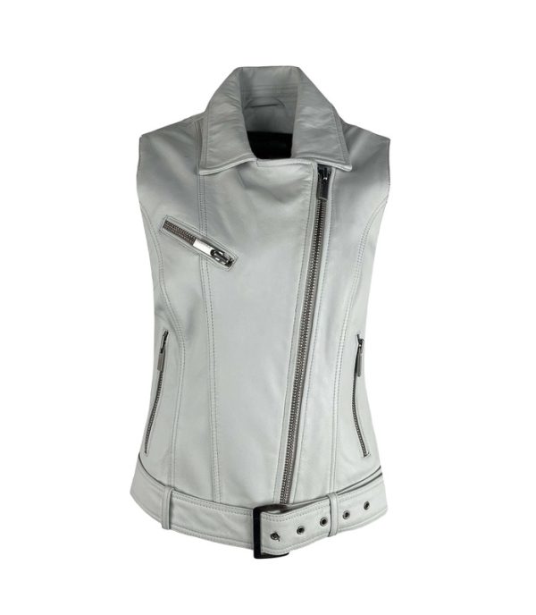 Dames echte leren korte witte gilet - Bikera