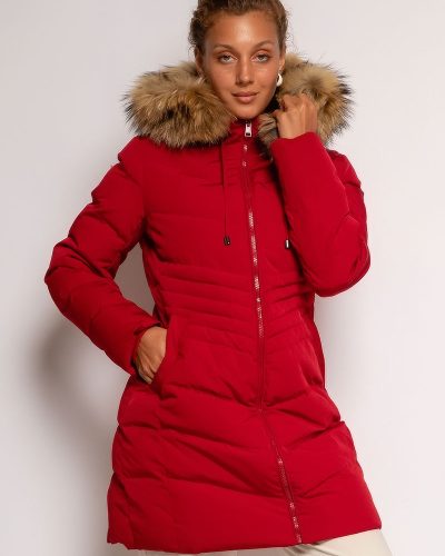 Dames rode winterjas met bontkraag -Jennifer bestellen - BK Leder