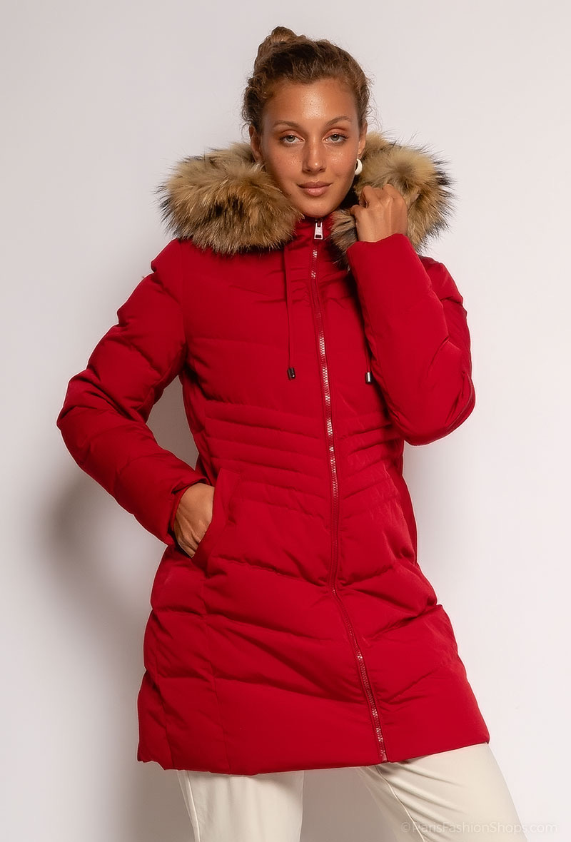 spreken Afscheiden thermometer Dames rode winterjas met bontkraag -Jennifer – BK Leder