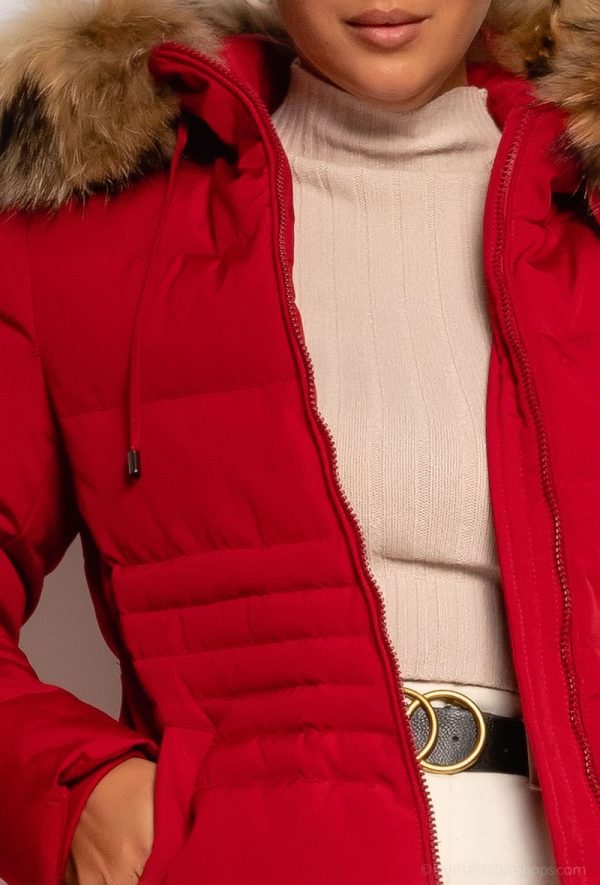 Dames rode winterjas met bontkraag -Jennifer bestellen - BK Leder